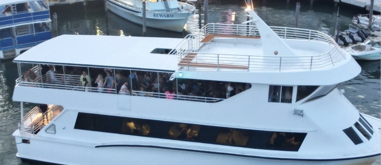 The Supreme party yacht in a Miami marina